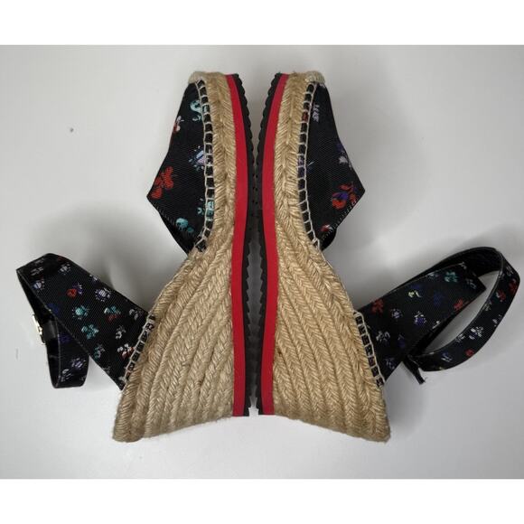 Diane Von Furstenberg Palermo Espadrille Womens 10M Black Floral Canvas Wedge - Picture 6 of 11